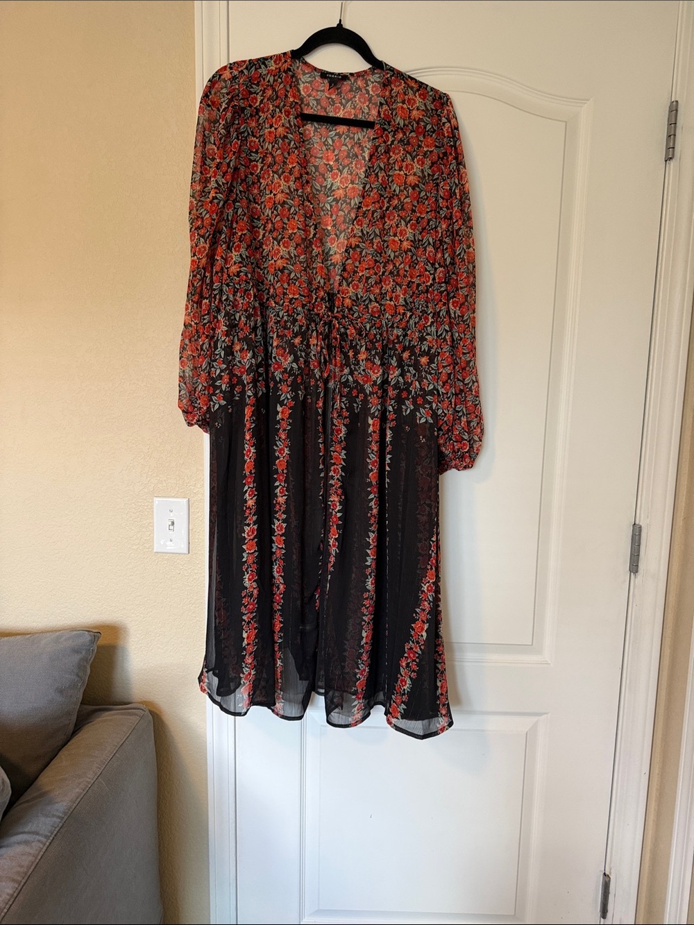 torrid Black Sheer Midi Dress with Red Floral Print